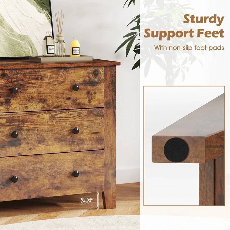 3 Drawer Dresser Chest, Rustic Brown
