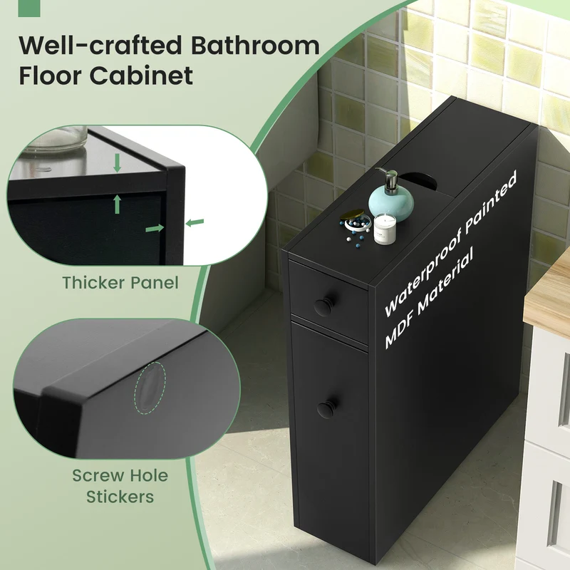 Bathroom Cabinet, Space Saver Storage Organizer, Black