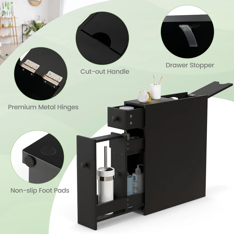 Bathroom Cabinet, Space Saver Storage Organizer, Black