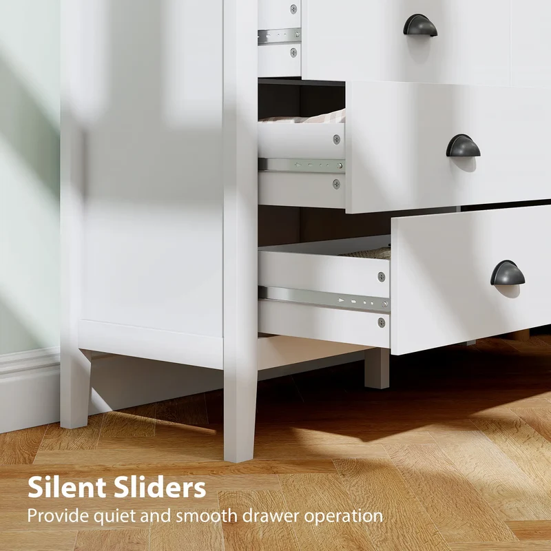 6 Drawer Dresser with Quiet Slides, Modern for Bedroom, White
