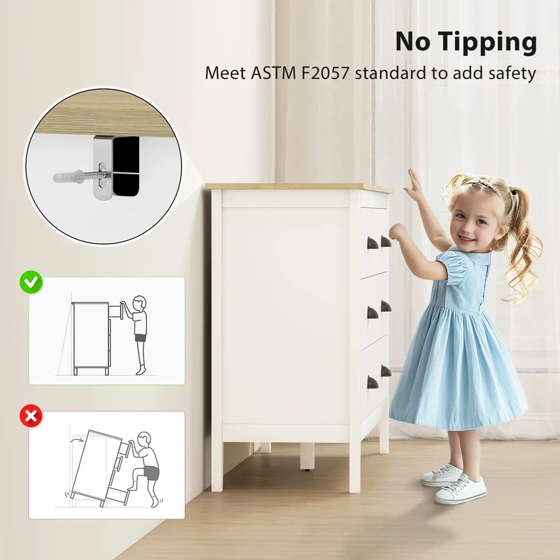 6 Drawer Dresser with Quiet Slides, Modern for Bedroom, White