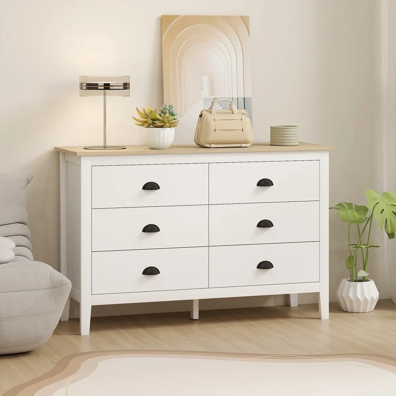 6 Drawer Dresser with Quiet Slides, Modern for Bedroom, White