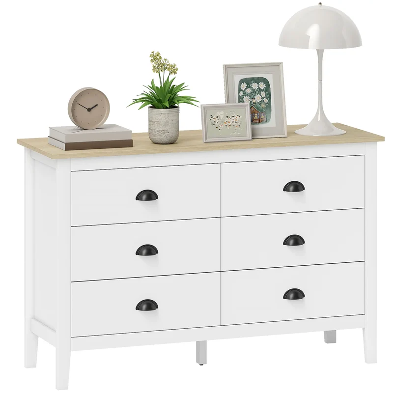 6 Drawer Dresser with Quiet Slides, Modern for Bedroom, White