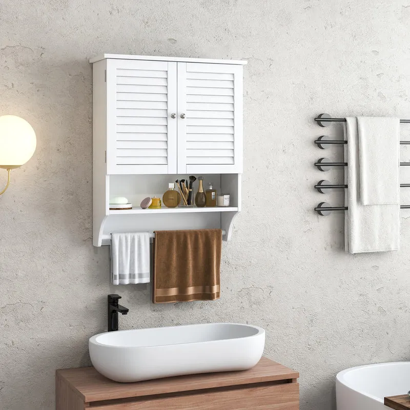2-Door Wall Mounted Medicine Cabinet With Towel Bar, White