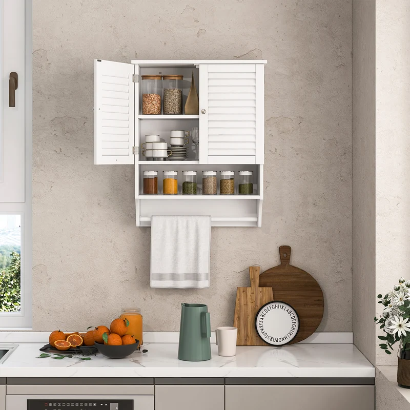 2-Door Wall Mounted Medicine Cabinet With Towel Bar, White