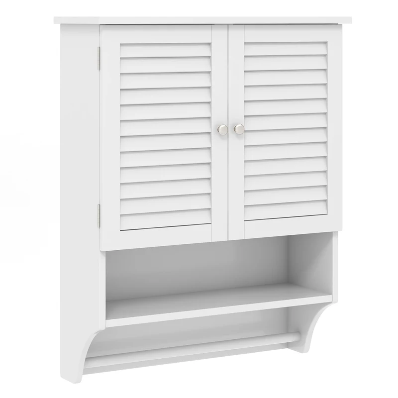 2-Door Wall Mounted Medicine Cabinet With Towel Bar, White