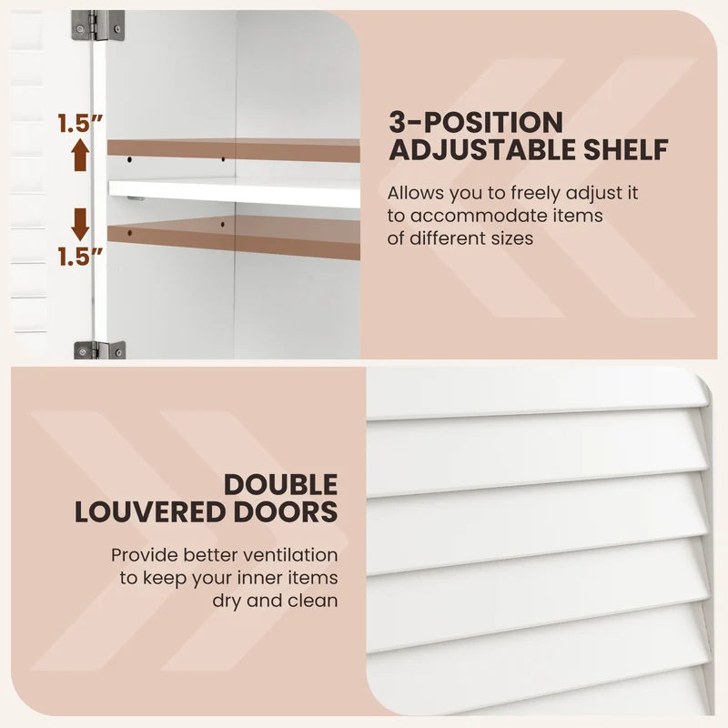 2-Door Wall Mounted Medicine Cabinet With Towel Bar, White