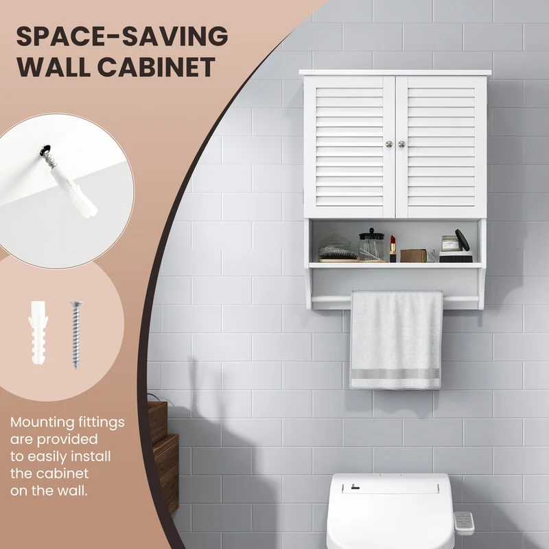2-Door Wall Mounted Medicine Cabinet With Towel Bar, White
