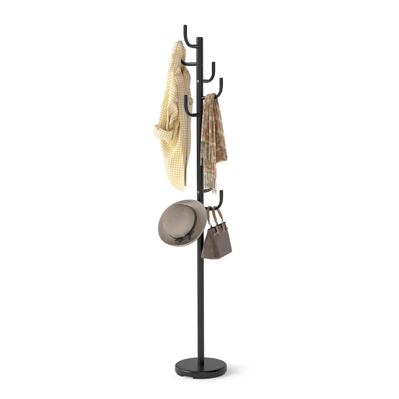 Metal Coat Rack Stand, 8 Sturdy Hooks, Metal Base, Black