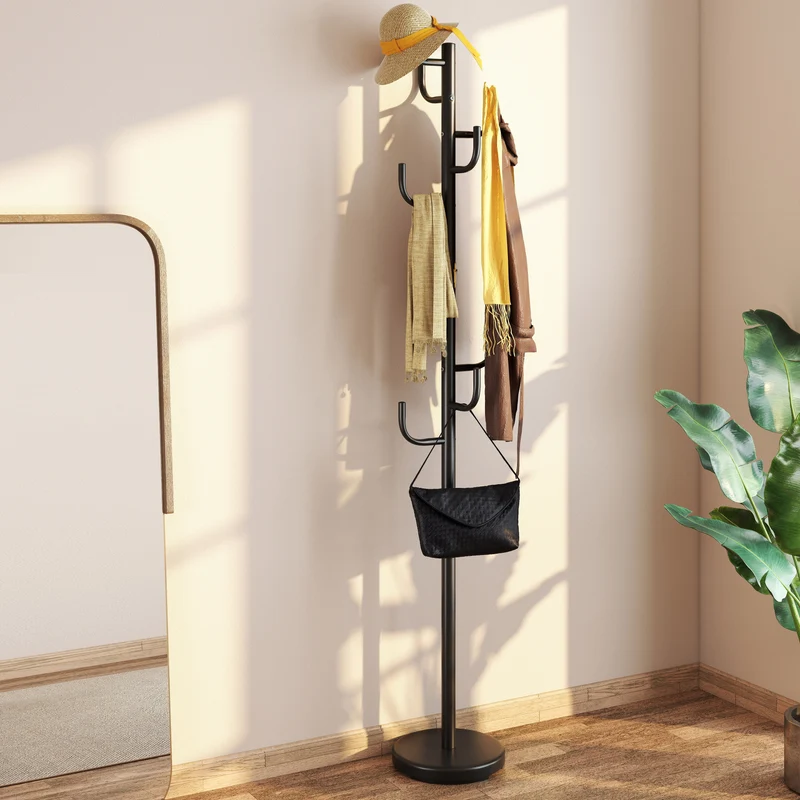 Metal Coat Rack Stand, 8 Sturdy Hooks, Metal Base, Black