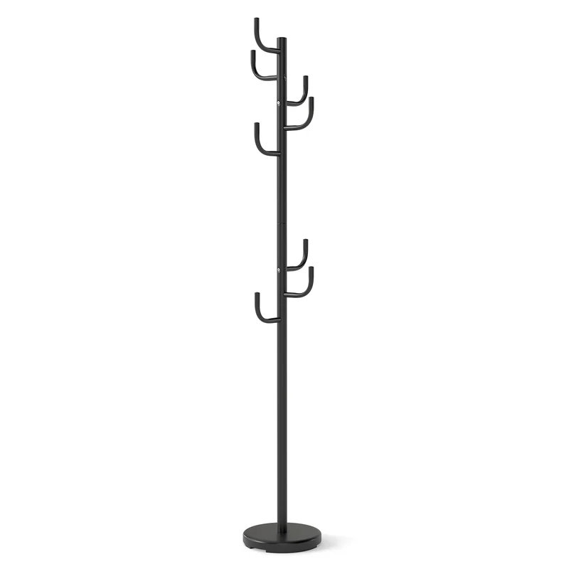 Metal Coat Rack Stand, 8 Sturdy Hooks, Metal Base, Black