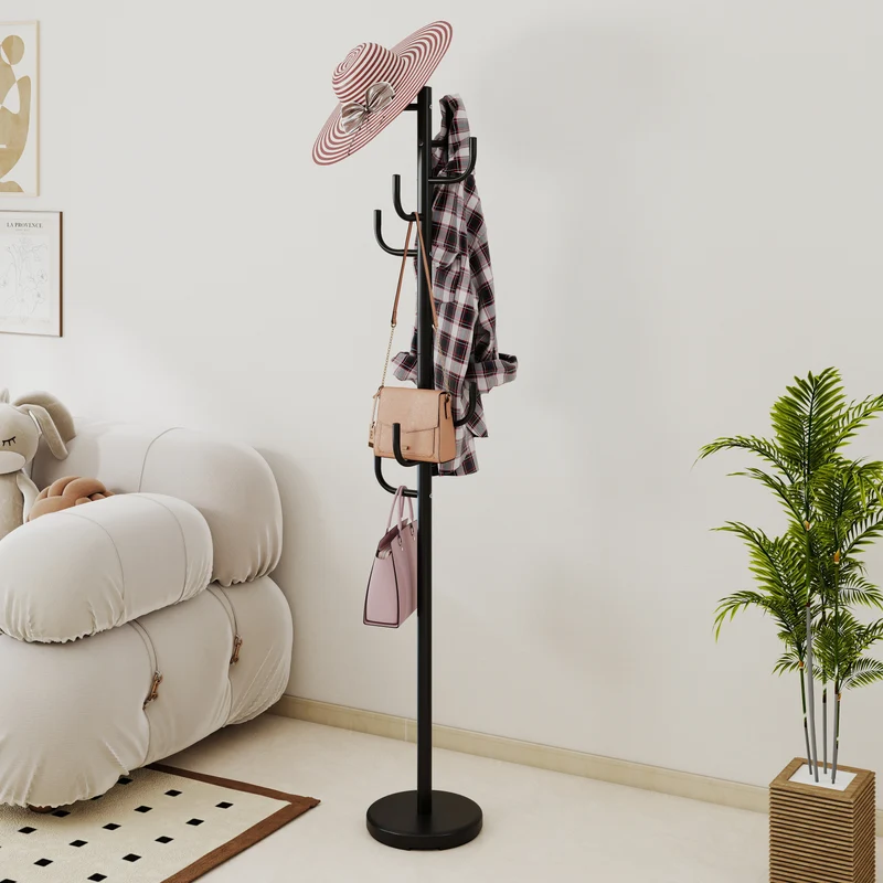Metal Coat Rack Stand, 8 Sturdy Hooks, Metal Base, Black