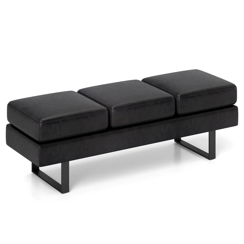 Metal Frame Waiting Room Bench, Black