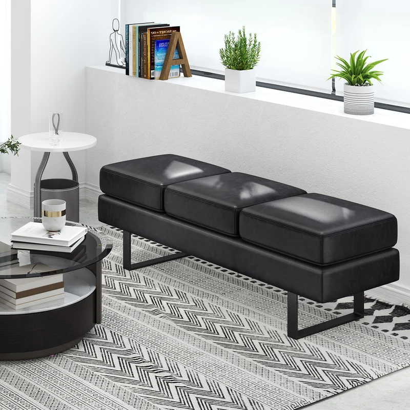 Metal Frame Waiting Room Bench, Black