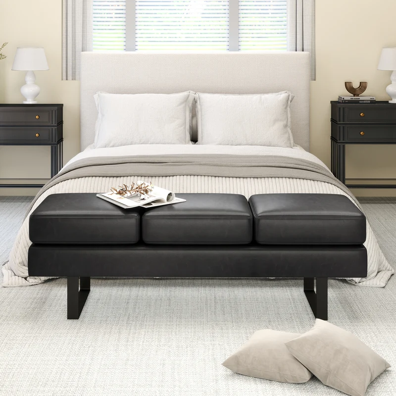 Metal Frame Waiting Room Bench, Black