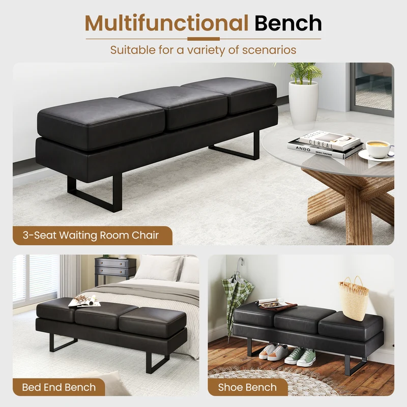 Metal Frame Waiting Room Bench, Black