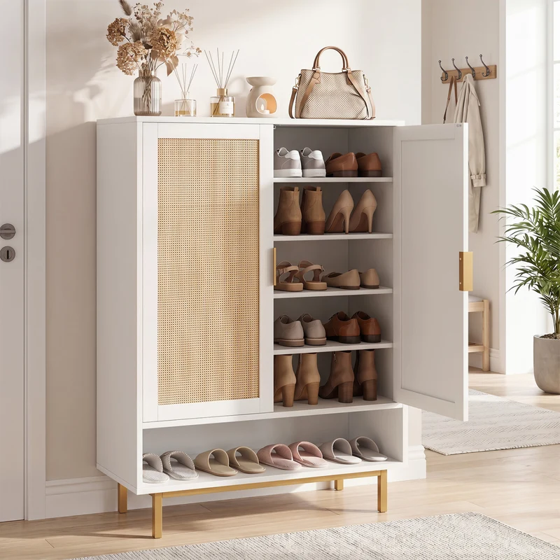 43 Inch 6-Tier Tall Shoe Cabinet with Double Doors, White