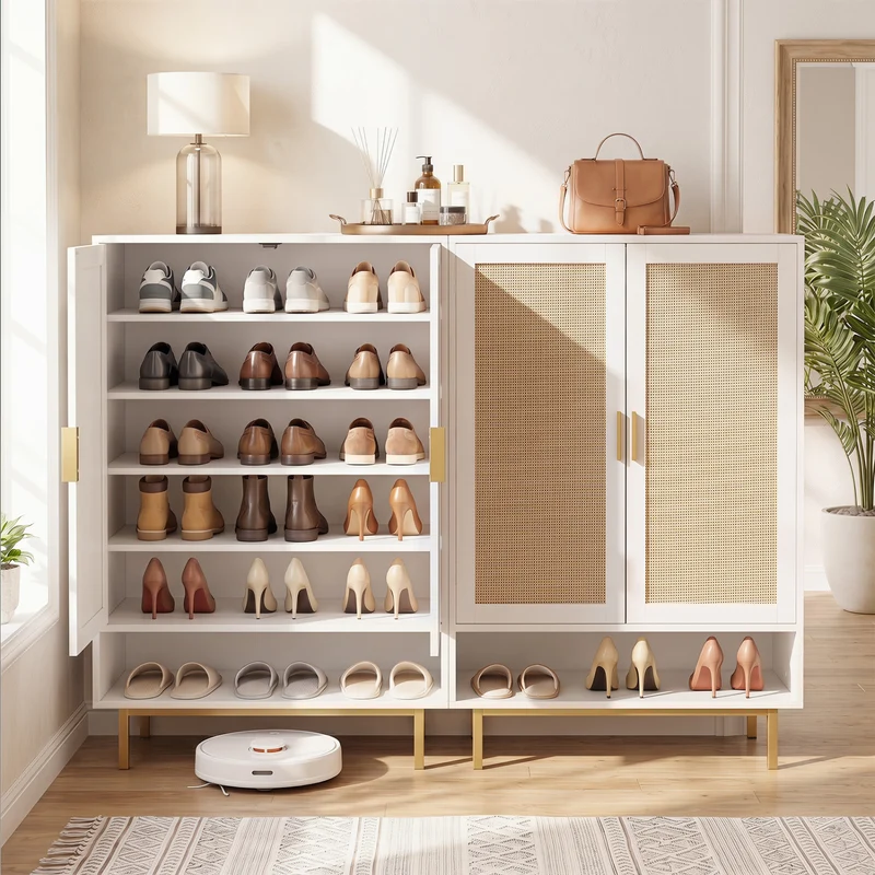 43 Inch 6-Tier Tall Shoe Cabinet with Double Doors, White