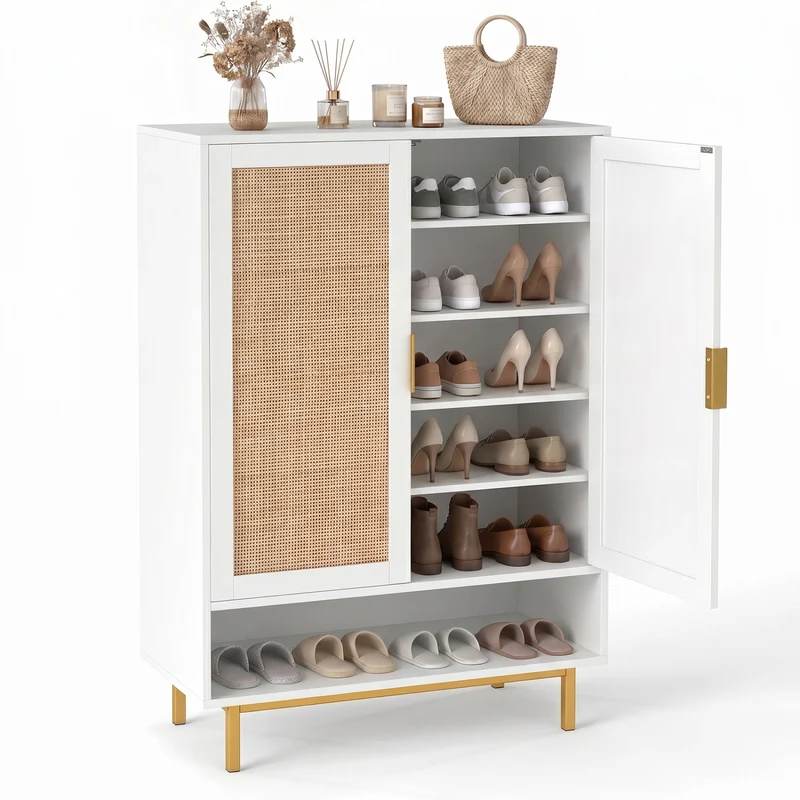 43 Inch 6-Tier Tall Shoe Cabinet with Double Doors, White