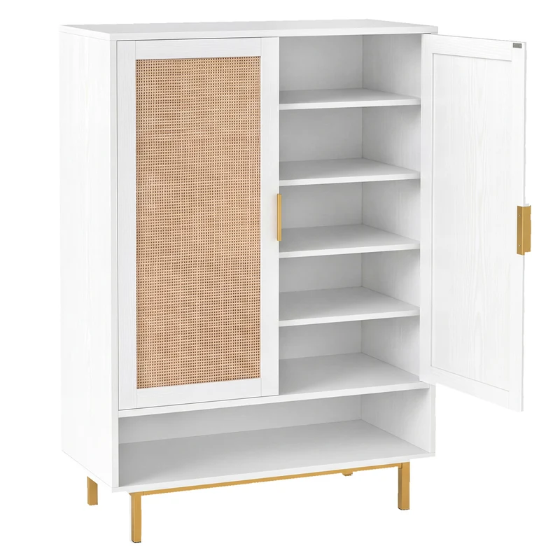 43 Inch 6-Tier Tall Shoe Cabinet with Double Doors, White