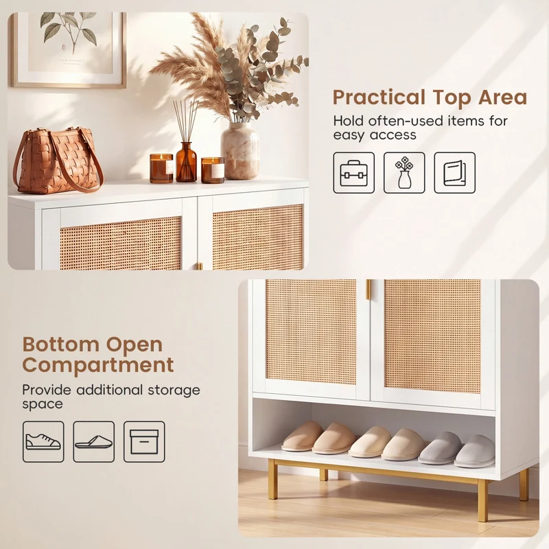43 Inch 6-Tier Tall Shoe Cabinet with Double Doors, White