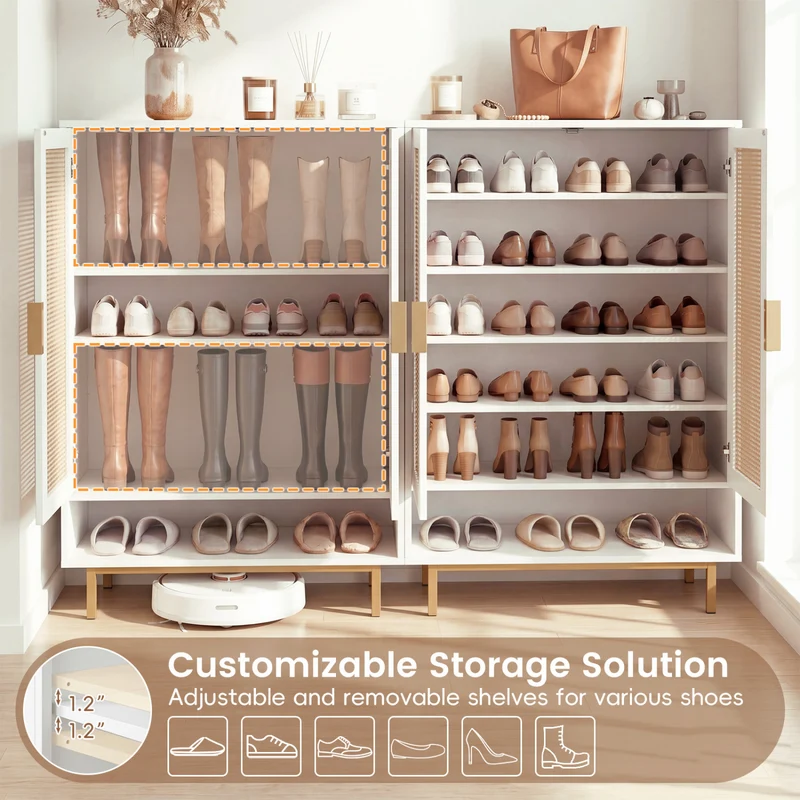 43 Inch 6-Tier Tall Shoe Cabinet with Double Doors, White