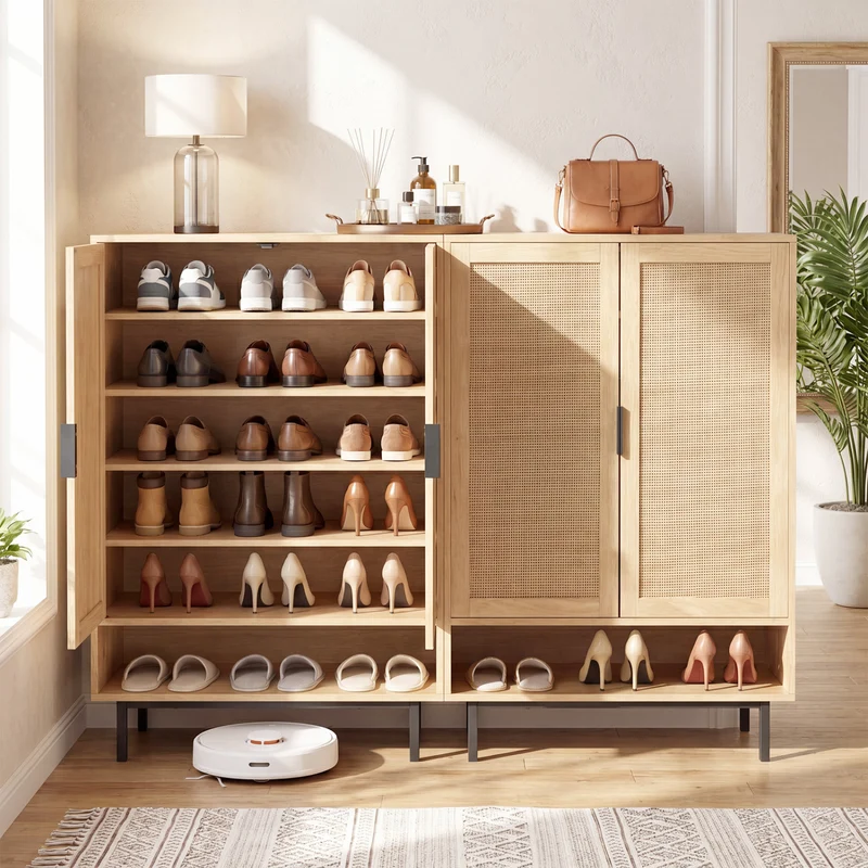43 Inch 6-Tier Tall Shoe Cabinet with Double Doors, Natural