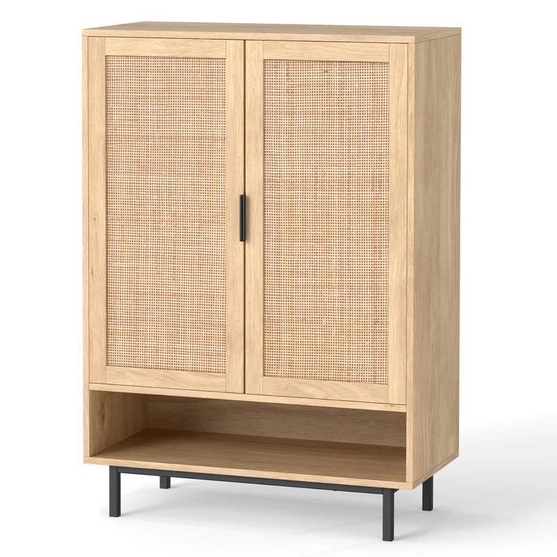 43 Inch 6-Tier Tall Shoe Cabinet with Double Doors, Natural