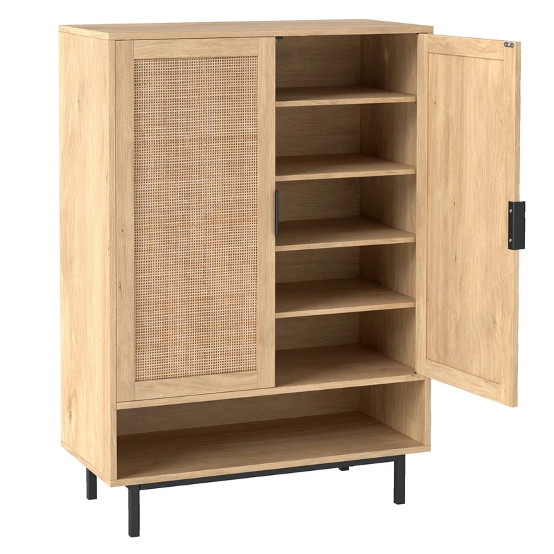 43 Inch 6-Tier Tall Shoe Cabinet with Double Doors, Natural