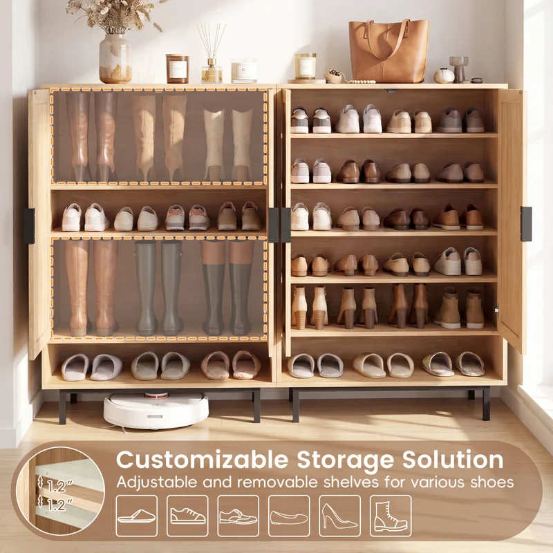 43 Inch 6-Tier Tall Shoe Cabinet with Double Doors, Natural