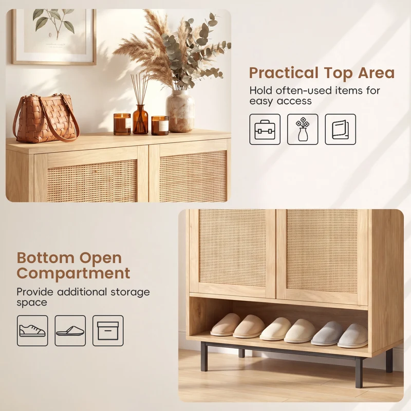 43 Inch 6-Tier Tall Shoe Cabinet with Double Doors, Natural