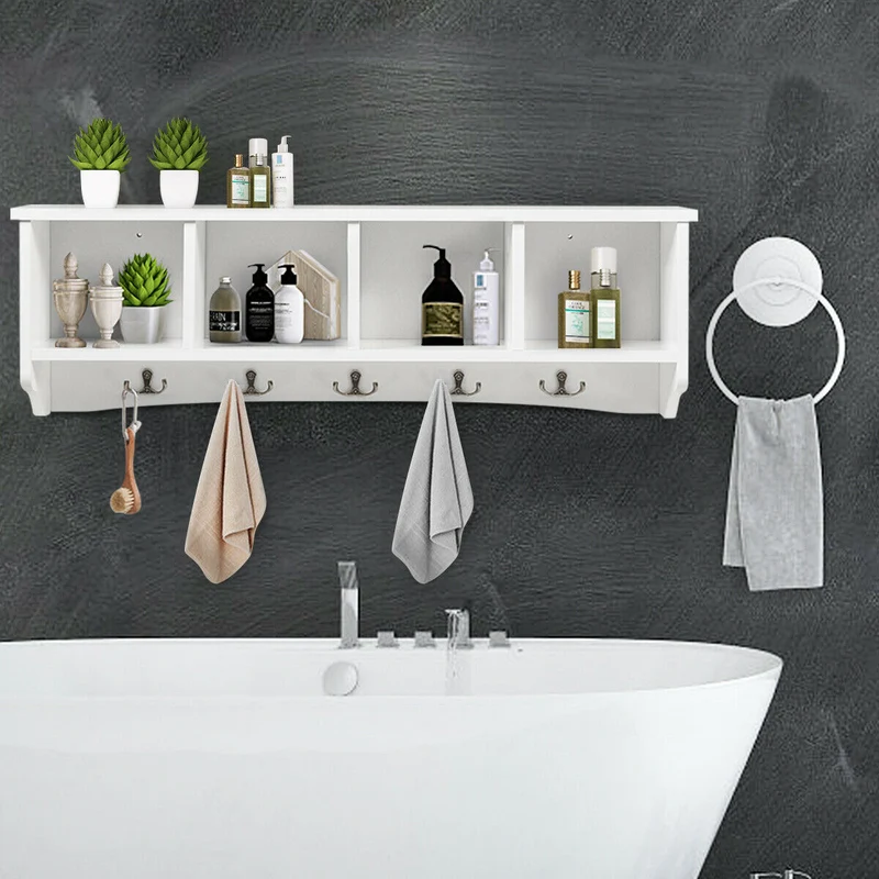 Wall-Mounted Storage Cabinet, Entryway Shelf, Coat Rack, White