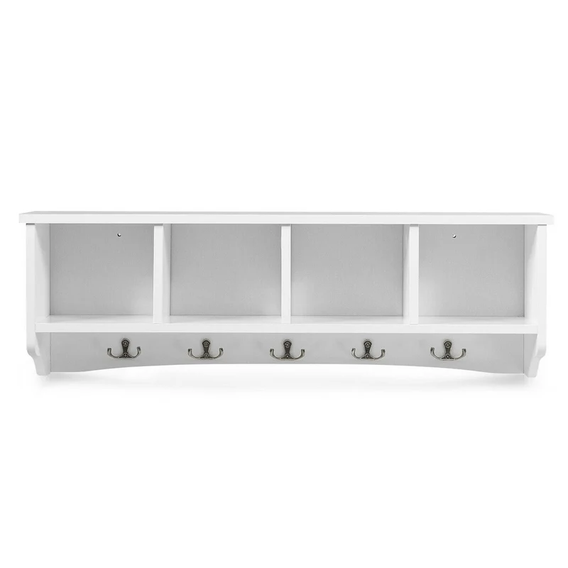 Wall-Mounted Storage Cabinet, Entryway Shelf, Coat Rack, White