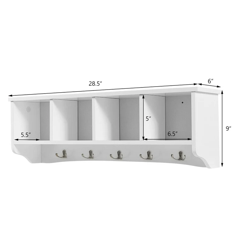 Wall-Mounted Storage Cabinet, Entryway Shelf, Coat Rack, White