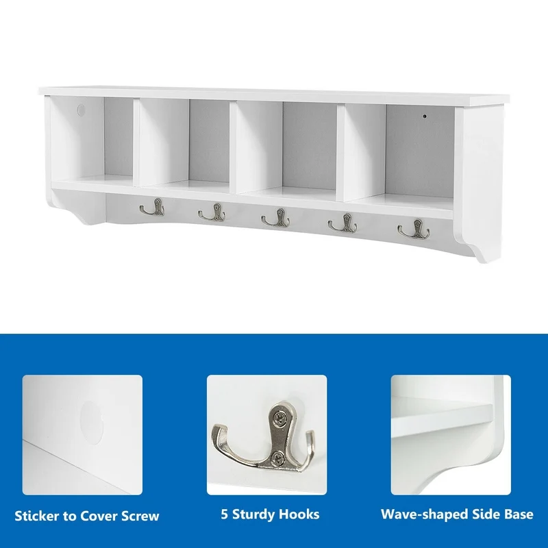 Wall-Mounted Storage Cabinet, Entryway Shelf, Coat Rack, White