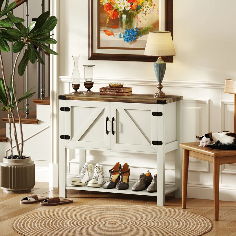 Farmhouse Kitchen Storage Cabinet, Free Standing Sideboard, White