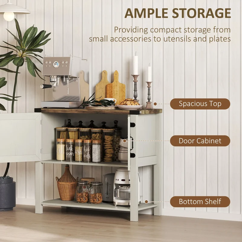 Farmhouse Kitchen Storage Cabinet, Free Standing Sideboard, White