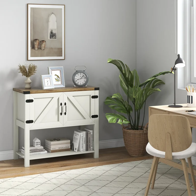 Farmhouse Kitchen Storage Cabinet, Free Standing Sideboard, White