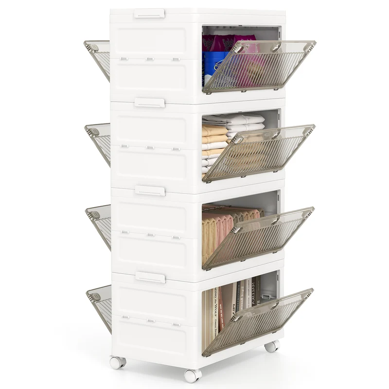 44 Gal Stackable Plastic Storage Bins, 4-Pack With Lid, White