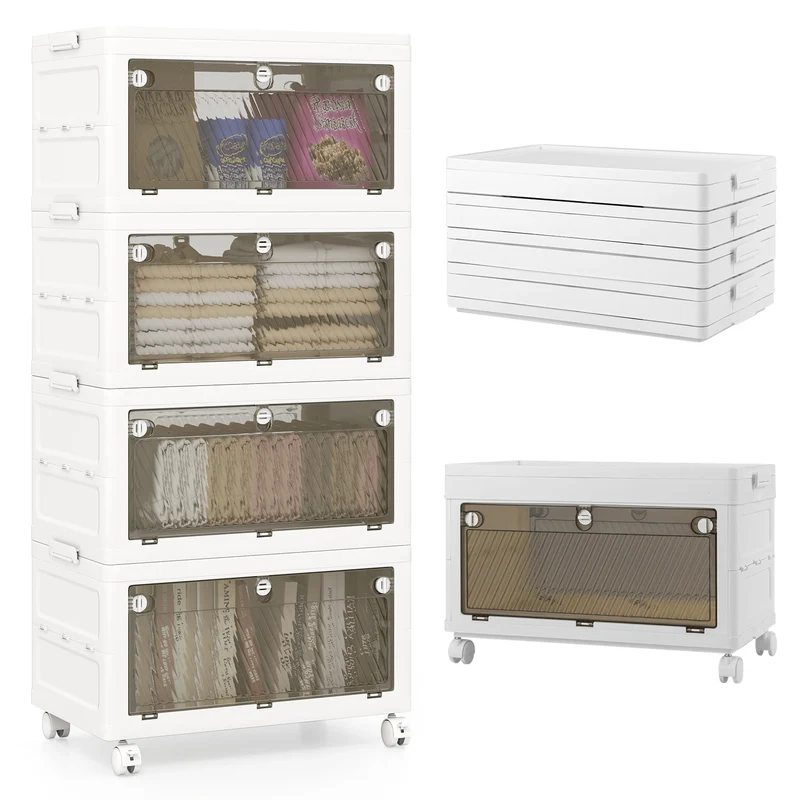 44 Gal Stackable Plastic Storage Bins, 4-Pack With Lid, White