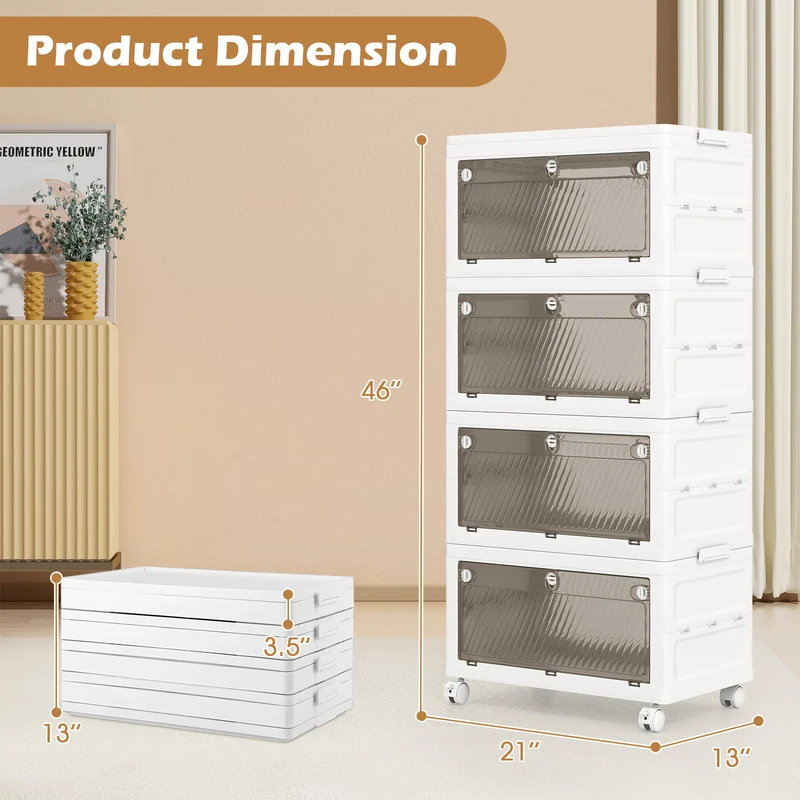 44 Gal Stackable Plastic Storage Bins, 4-Pack With Lid, White