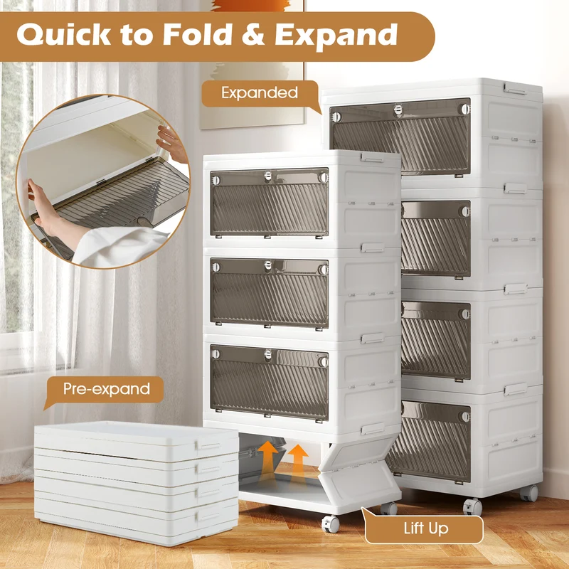 44 Gal Stackable Plastic Storage Bins, 4-Pack With Lid, White