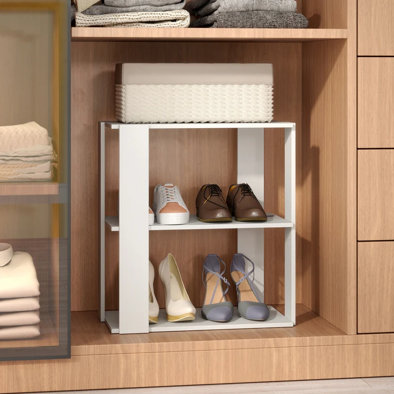 3-Tier Shoe Rack Set of 2 with Stackable Design and Anti-Tipping Device for Closet, White