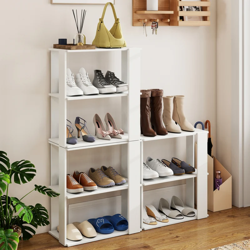3-Tier Shoe Rack Set of 2 with Stackable Design and Anti-Tipping Device for Closet, White