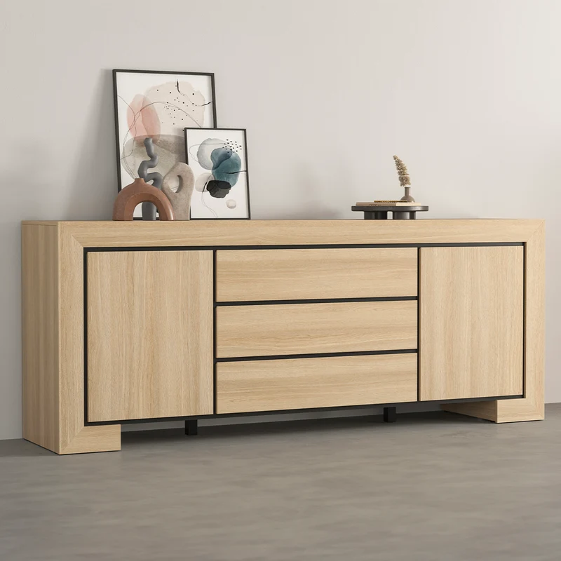 Buffet 2 portes 3 tiroirs Lucius Bois et Noir