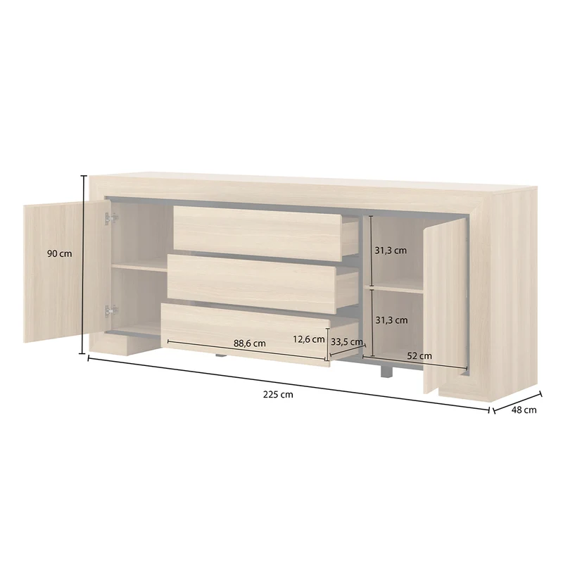 Buffet 2 portes 3 tiroirs Lucius Bois et Noir