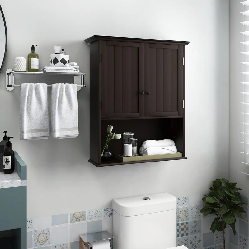 2-Door Wall Mount Bathroom Storage Cabinet, Espresso