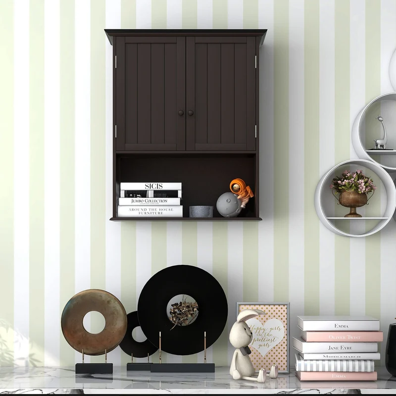 2-Door Wall Mount Bathroom Storage Cabinet, Espresso