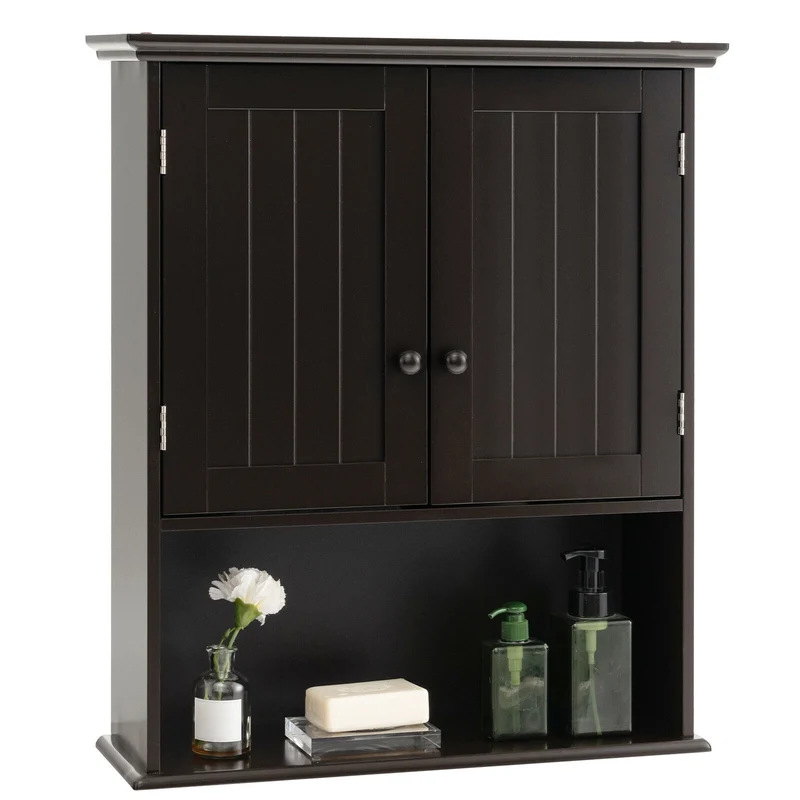 2-Door Wall Mount Bathroom Storage Cabinet, Espresso