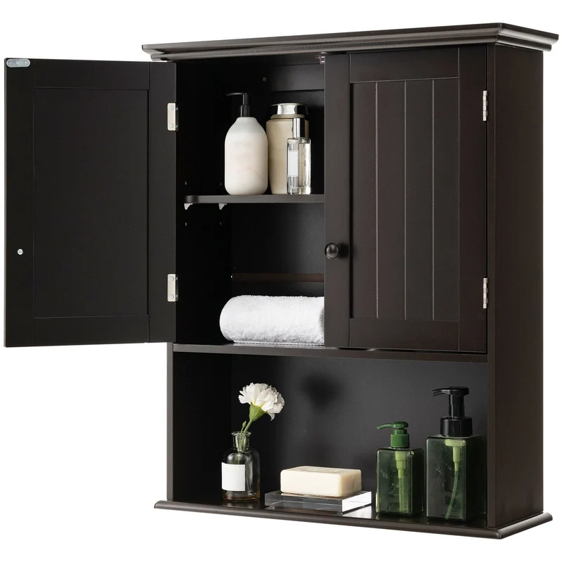 2-Door Wall Mount Bathroom Storage Cabinet, Espresso